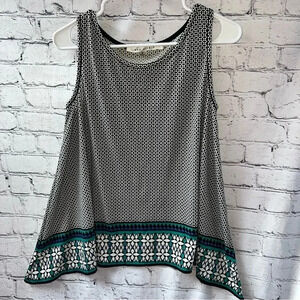 Max Studio‎ Women’s Geometric Black and Green Tunic Style Business Casual Blouse